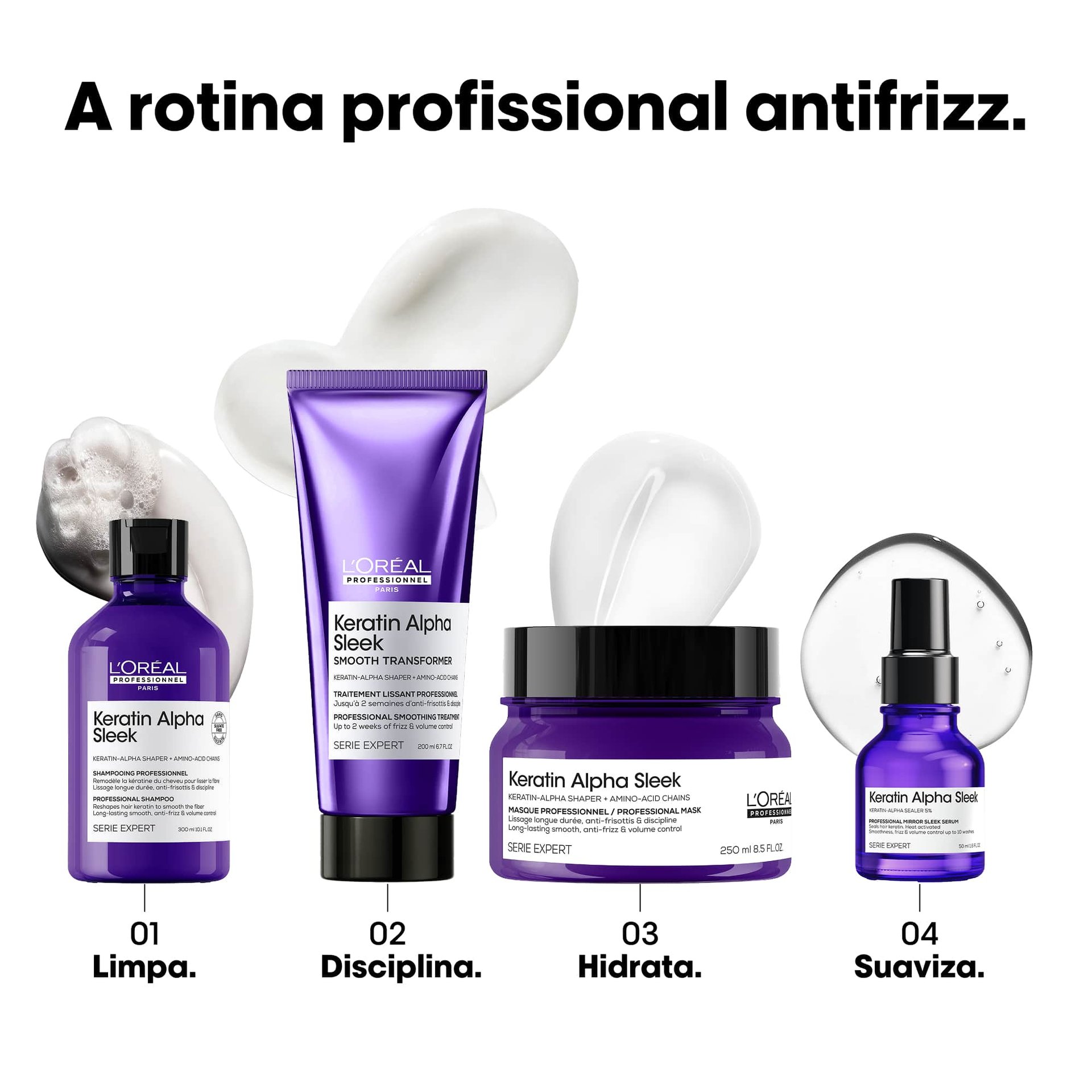 Tratamento profissional antifrizz Smooth Transformer para todos os tipos de cabelo.