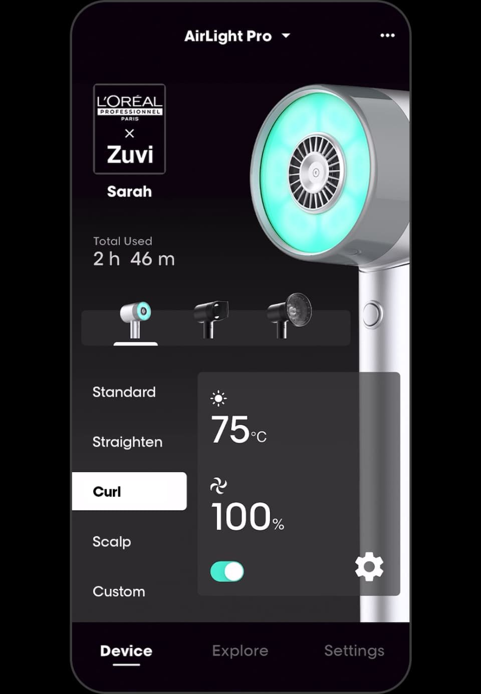 Escolha um modo reto, encaracolado ou espiral