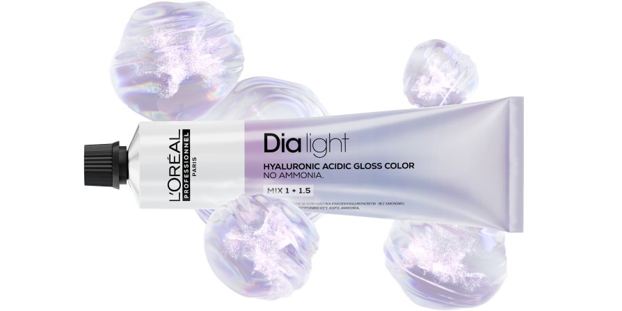 A embalagem do Dialight destaca o ácido hialurónico como ingrediente principal para ajudar a prevenir a secura do cabelo, aumentar a hidratação e melhorar a suavidade e o brilho.